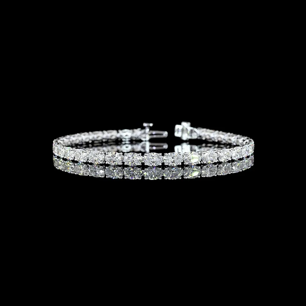 14K White Gold 7-Inch Tennis Bracelet with East-West Set Oval Cut Lab Diamonds - 10.54 Carats Total Diamond Weight - Covaloro Fine Jewelry