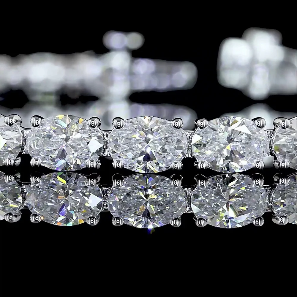 14K White Gold 7-Inch Tennis Bracelet with East-West Set Oval Cut Lab Diamonds - 10.54 Carats Total Diamond Weight - Covaloro Fine Jewelry - Image 2