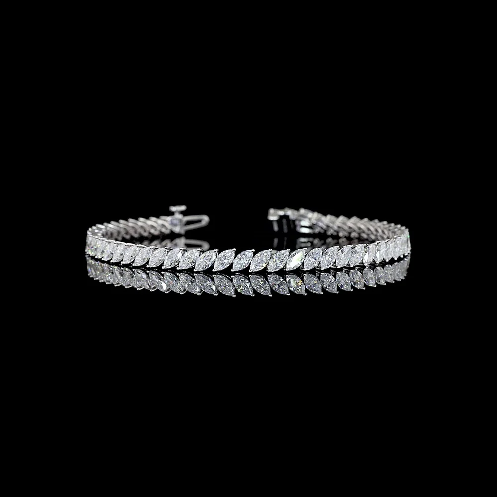 14K White Gold 7-Inch Tennis Bracelet with Inclined Prong-Set Marquise Cut Lab Diamonds - 6.65 Carats Total Diamond Weight - Covaloro Fine Jewelry