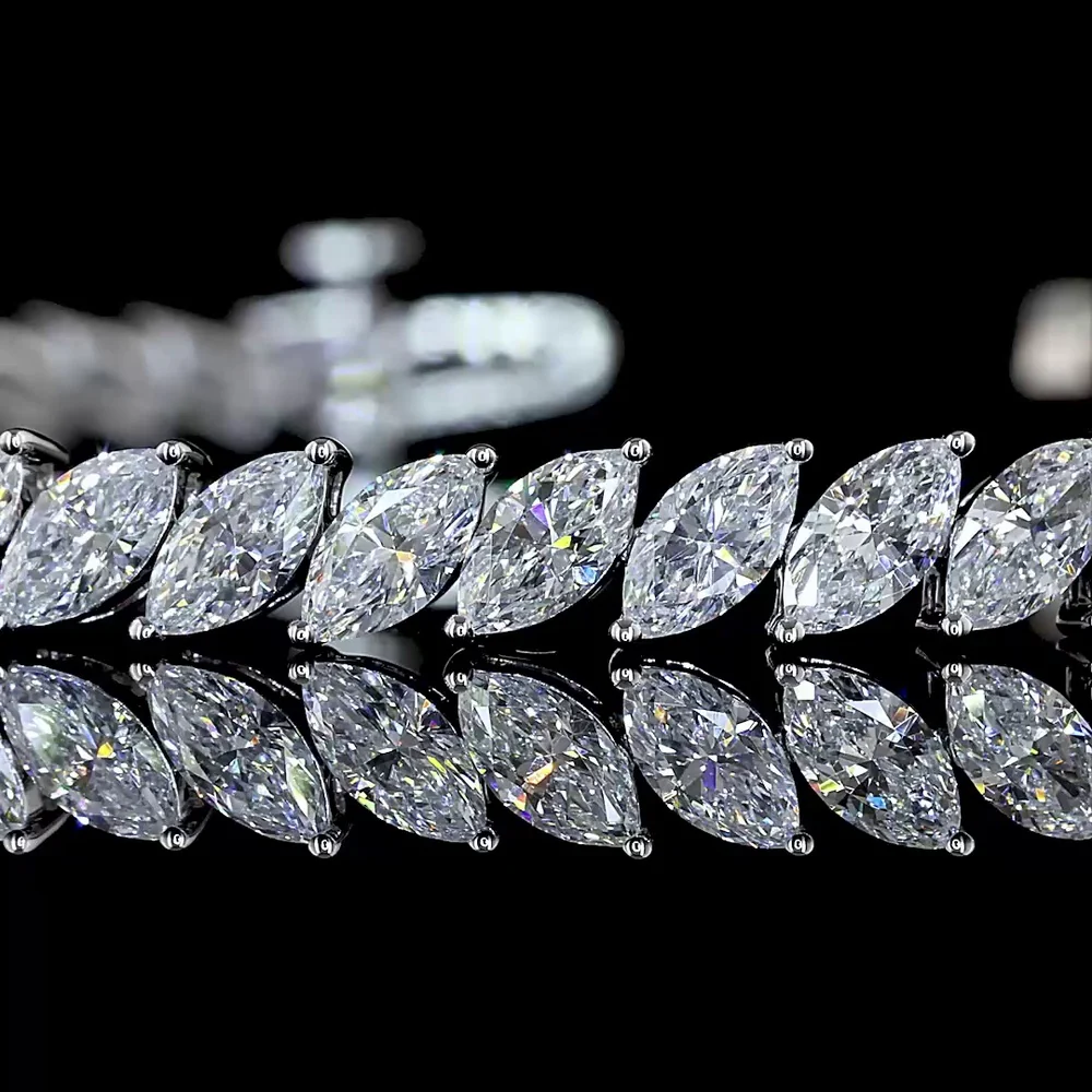 14K White Gold 7-Inch Tennis Bracelet with Inclined Prong-Set Marquise Cut Lab Diamonds - 6.65 Carats Total Diamond Weight - Covaloro Fine Jewelry - Image 2