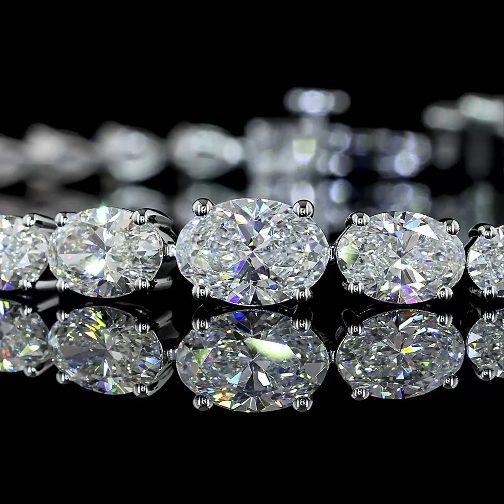14K White Gold 7" Riviera Bracelet with East-West Set Oval and Pear Lab Diamonds - 5.55 Carats Total Diamond Weight - Covaloro Fine Jewelry - Image 2