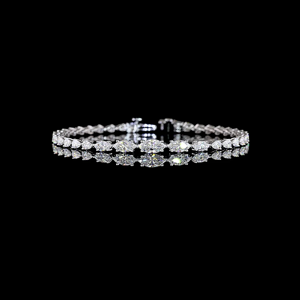 14K White Gold 7" Riviera Tennis Bracelet with East-West Marquise Cut Lab Diamonds - 4.42 Carats Total Diamond Weight - Covaloro Fine Jewelry