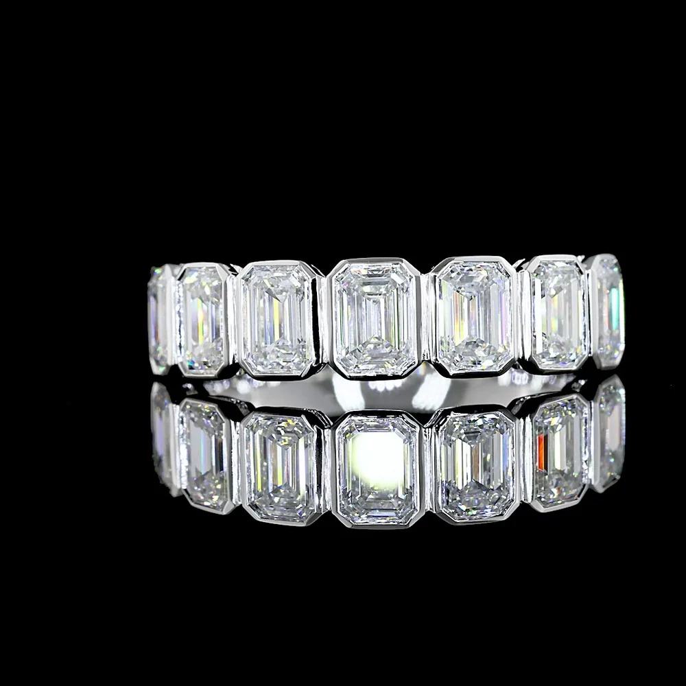 14K White Gold 7 Stone Bezel Set Emerald Cut Lab Diamond Eternity Band - 1.91 Carat Total Weight - Covaloro Fine Jewelry