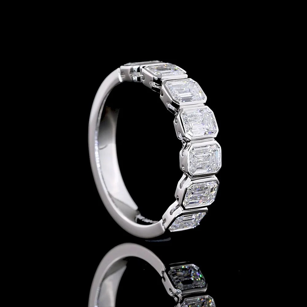 14K White Gold 7 Stone Bezel Set Emerald Cut Lab Diamond Eternity Band - 1.91 Carat Total Weight - Covaloro Fine Jewelry - Image 3