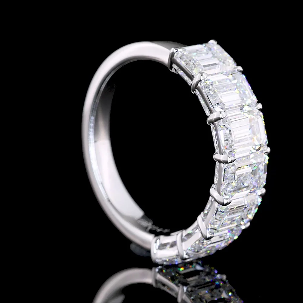 14K White Gold 7 Stone Eternity Band with 4.1 Carat Total Weight Emerald Cut Lab Diamonds E-F Color VS Clarity - Covaloro Fine Jewelry - Image 3