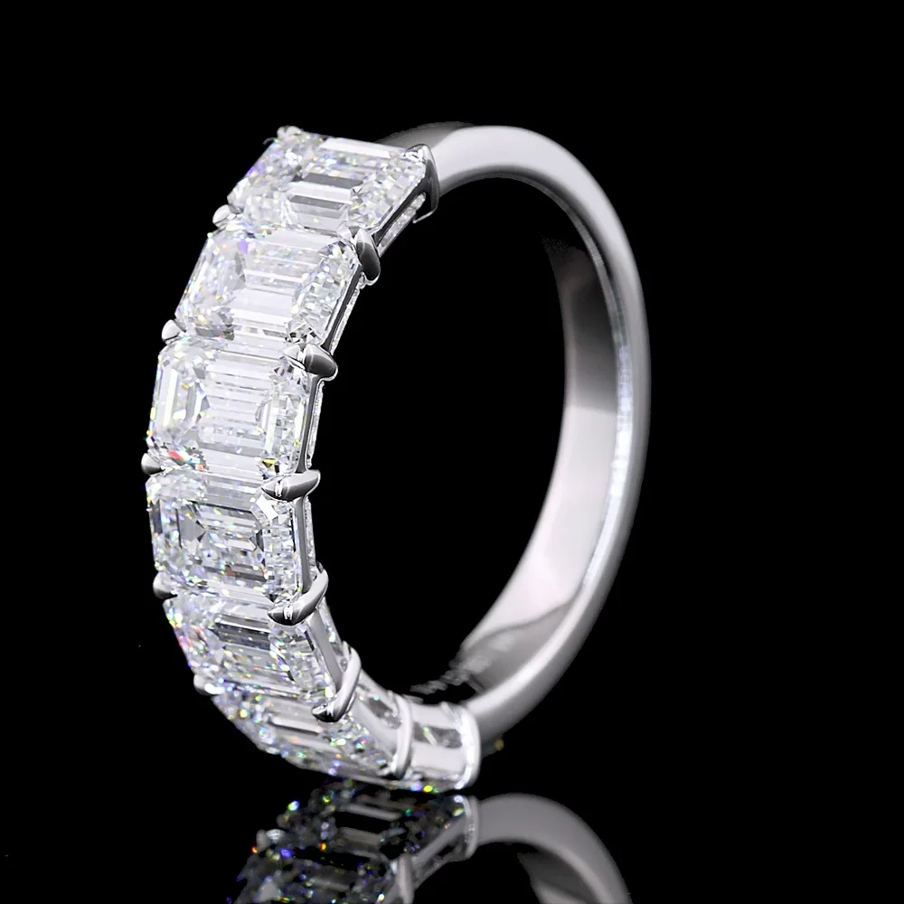 14K White Gold 7 Stone Eternity Band with 4.1 Carat Total Weight Emerald Cut Lab Diamonds E-F Color VS Clarity - Covaloro Fine Jewelry - Image 4