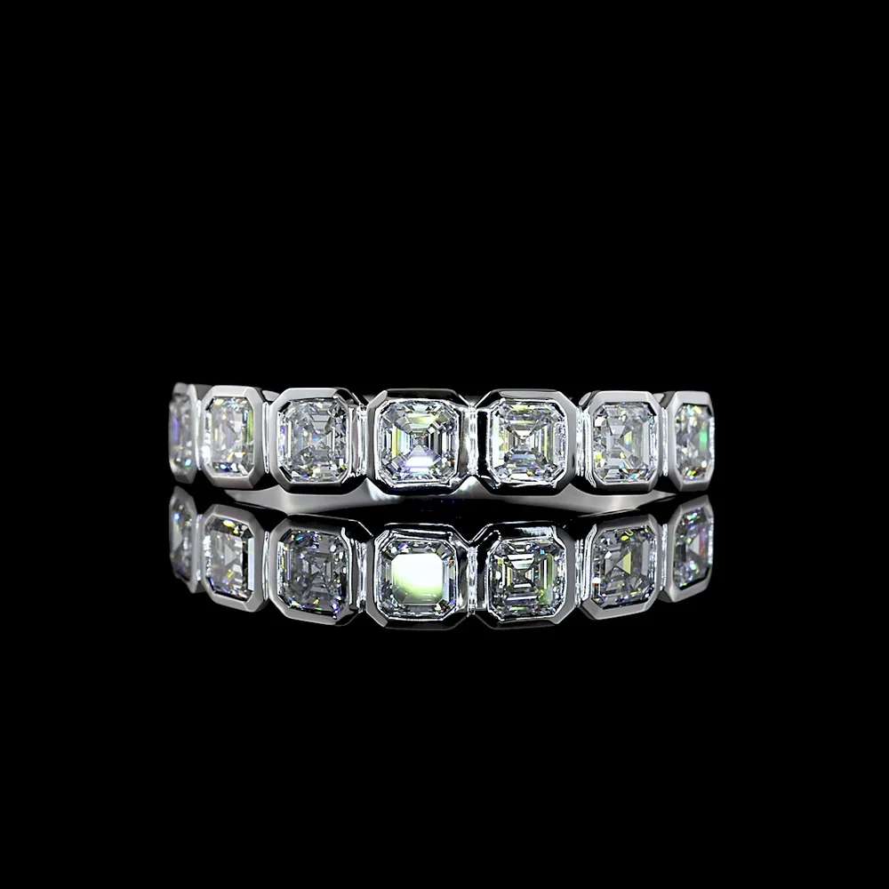 14K White Gold 7-Stone Eternity Band with Bezel-Set Asscher Cut Lab Diamonds - 0.98 Carat Total Weight - Covaloro Fine Jewelry