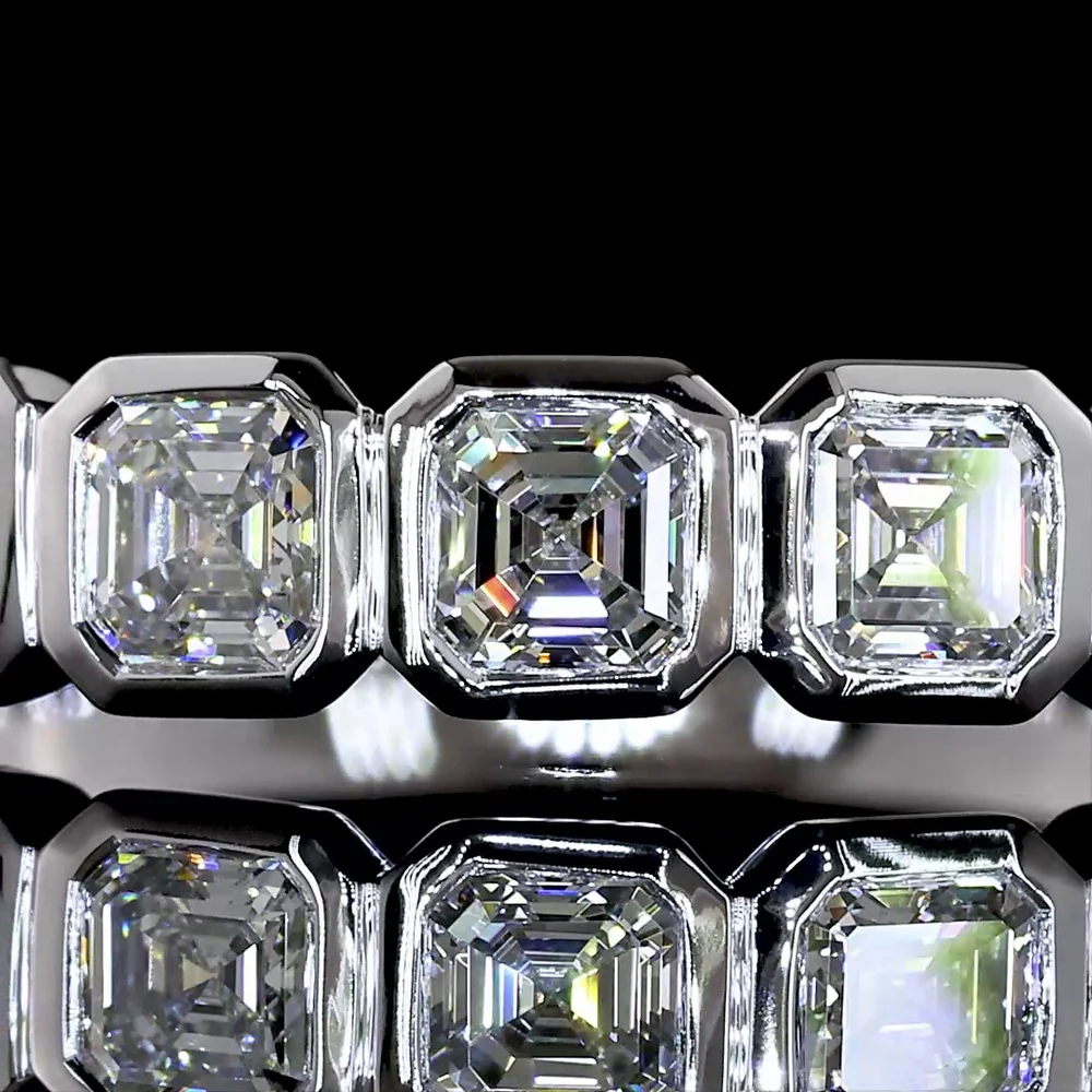14K White Gold 7-Stone Eternity Band with Bezel-Set Asscher Cut Lab Diamonds - 0.98 Carat Total Weight - Covaloro Fine Jewelry - Image 2