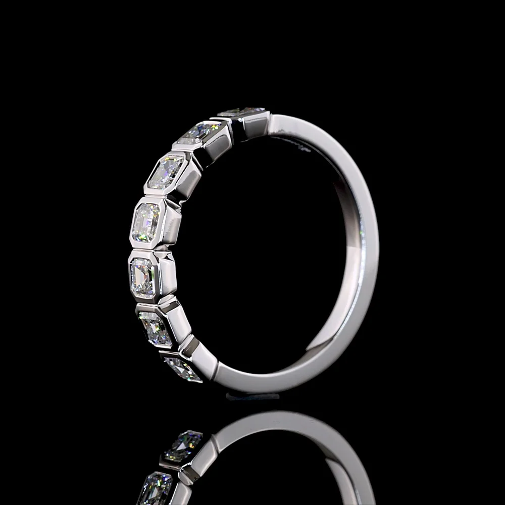 14K White Gold 7-Stone Eternity Band with Bezel-Set Asscher Cut Lab Diamonds - 0.98 Carat Total Weight - Covaloro Fine Jewelry - Image 4