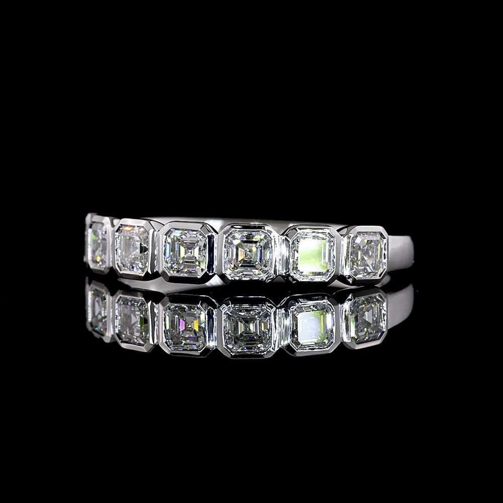 14K White Gold 7-Stone Eternity Band with Bezel Set Asscher Cut Lab Diamonds - 1.02 Carats Total Diamond Weight - Covaloro Fine Jewelry