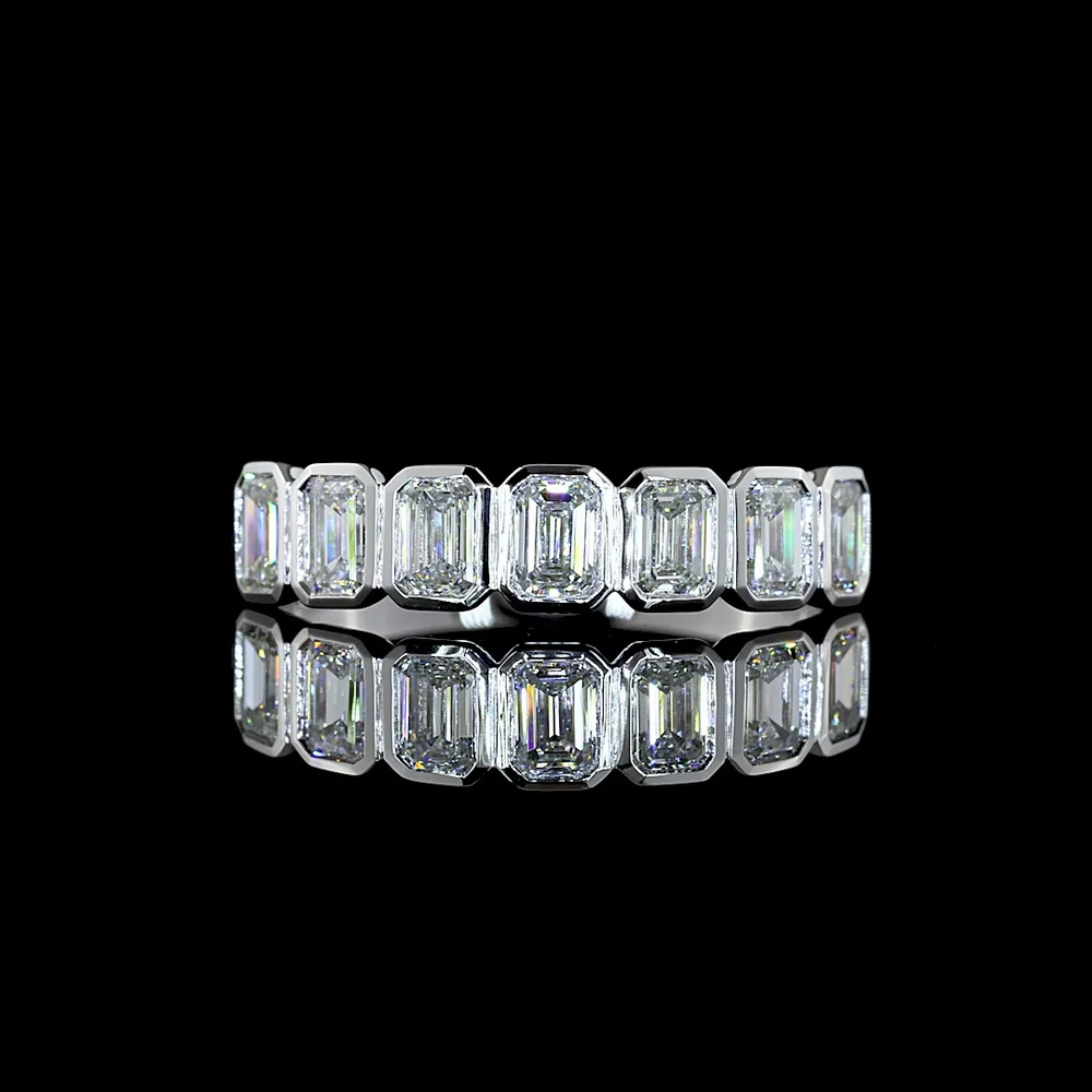 14K White Gold 7-Stone Eternity Band with Bezel Set Emerald Cut Lab Diamonds - 1.05 Carat Total Weight - Covaloro Fine Jewelry