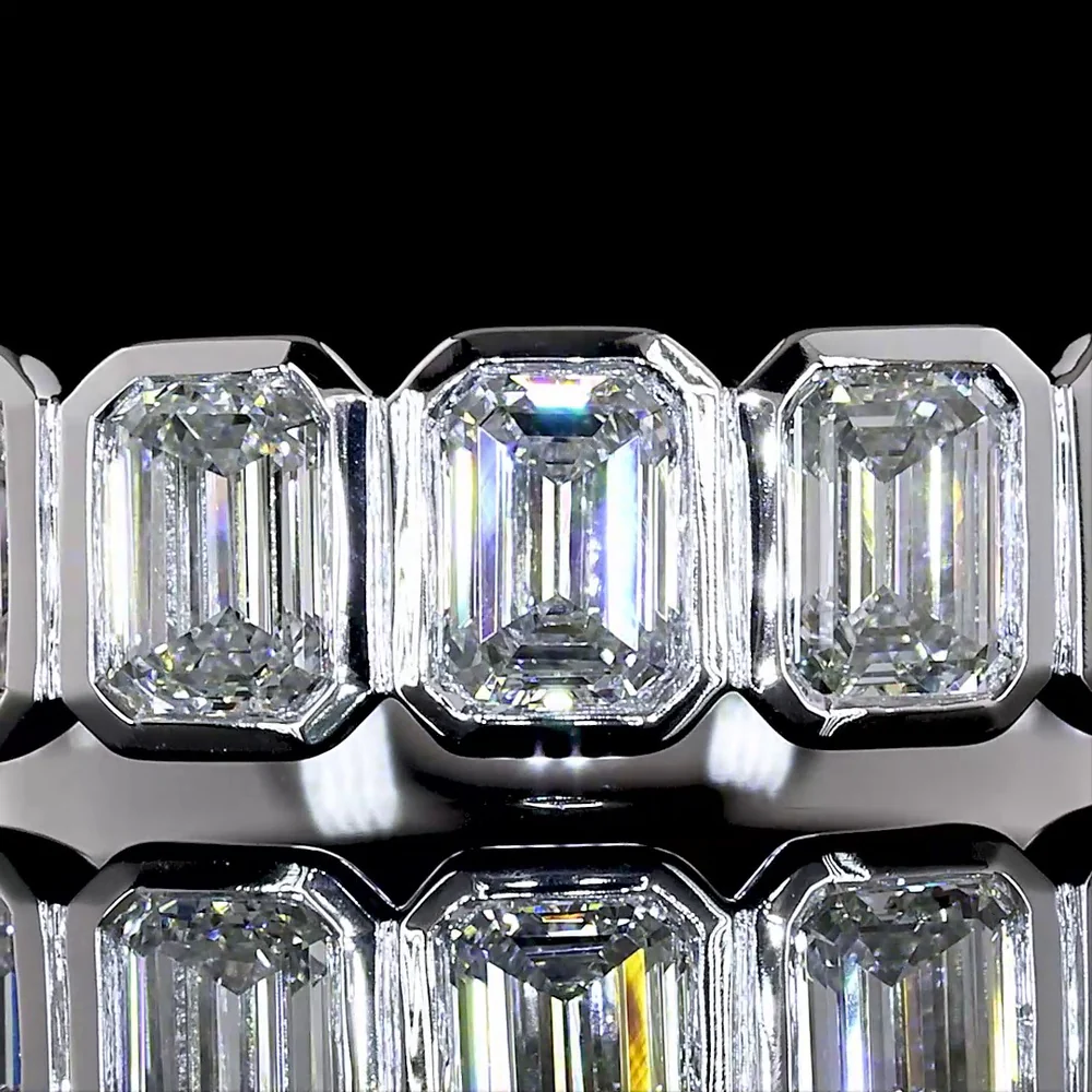 14K White Gold 7-Stone Eternity Band with Bezel Set Emerald Cut Lab Diamonds - 1.05 Carat Total Weight - Covaloro Fine Jewelry - Image 2