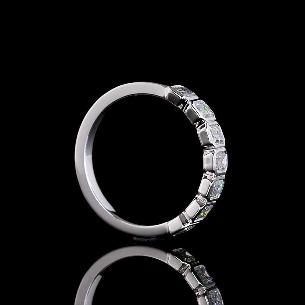 14K White Gold 7-Stone Eternity Band with Bezel Set Emerald Cut Lab Diamonds - 1.05 Carat Total Weight - Covaloro Fine Jewelry - Image 3