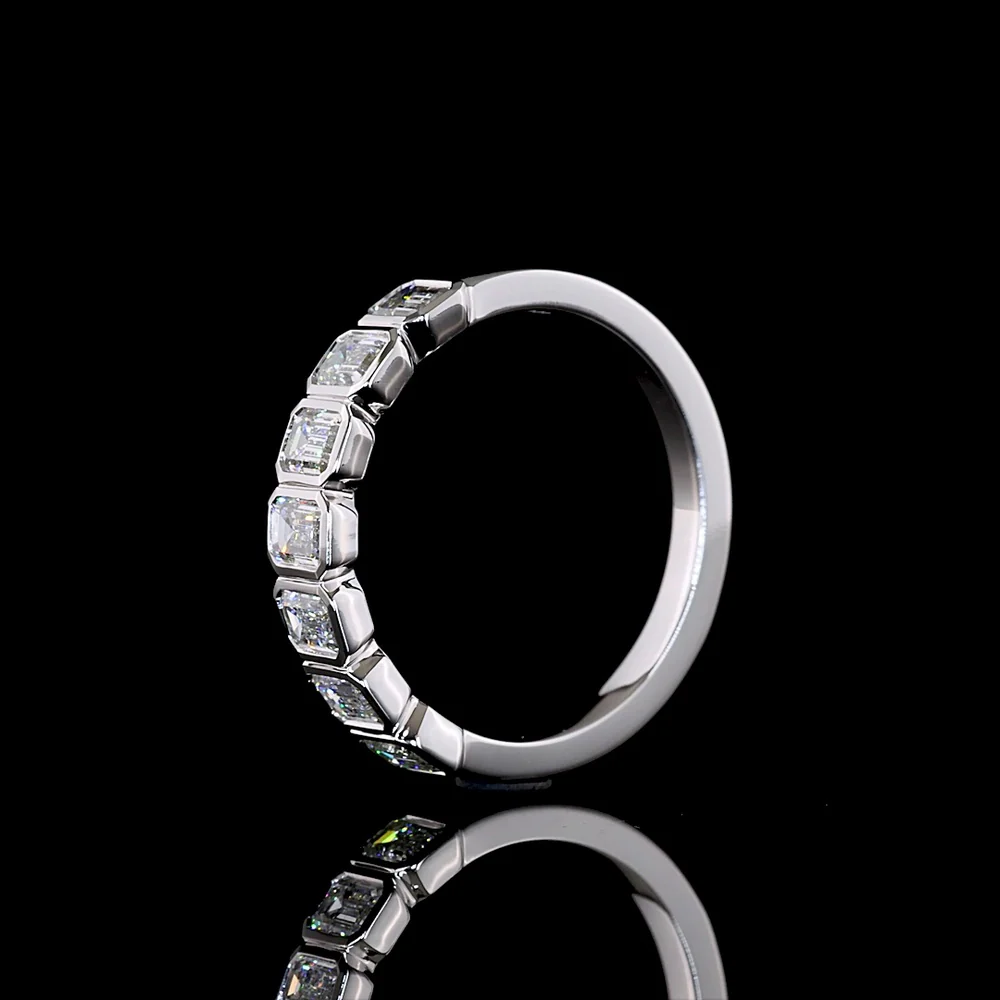 14K White Gold 7-Stone Eternity Band with Bezel Set Emerald Cut Lab Diamonds - 1.05 Carat Total Weight - Covaloro Fine Jewelry - Image 4