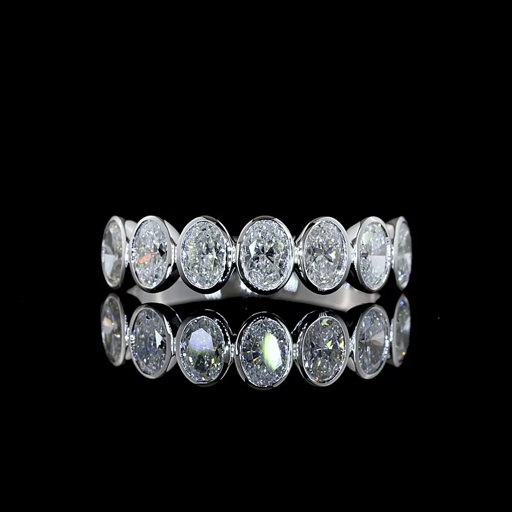 14K White Gold 7-Stone Eternity Band with Bezel Set Oval Lab Diamonds - 1.13 Carat Total Weight E-F VS1 - Covaloro Fine Jewelry