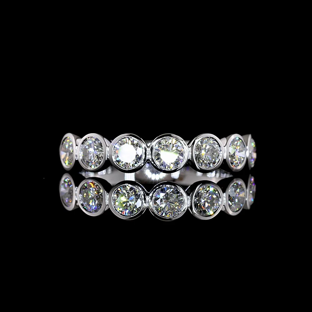 14K White Gold 7-Stone Eternity Band with Bezel Set Round Lab Diamonds - 1.06 Carat Total Weight, E-F Color, VS1 Clarity - Covaloro Fine Jewelry