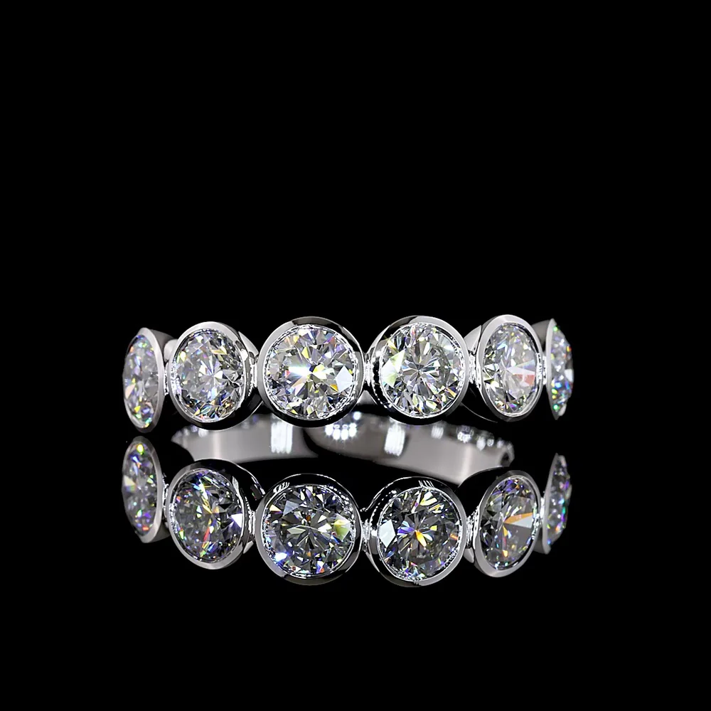 14K White Gold 7-Stone Eternity Band with Bezel Set Round Lab Diamonds - 2.40 Carat Total Weight - Covaloro Fine Jewelry