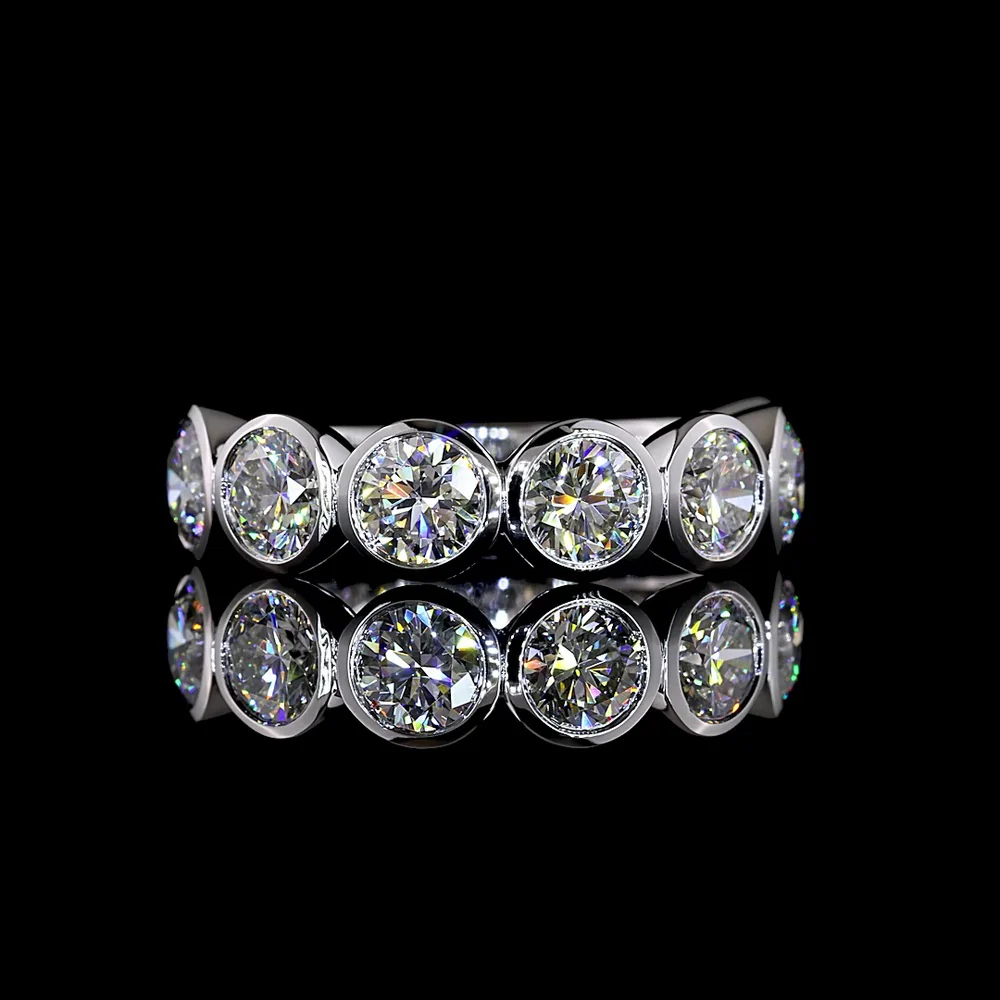 14K White Gold 7-Stone Eternity Band with Bezel Set Round Lab Diamonds - 2.99 Carat Total Weight - Covaloro Fine Jewelry