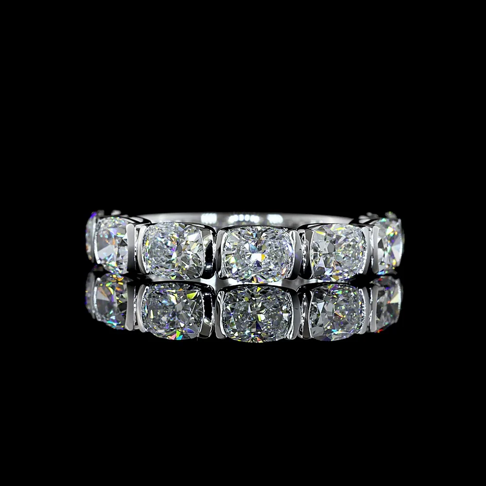 14K White Gold 7-Stone Eternity Band with East-West Half-Bezel Set Cushion Brilliant Lab Diamonds - 2.70 Carat Total Weight - Covaloro Fine Jewelry