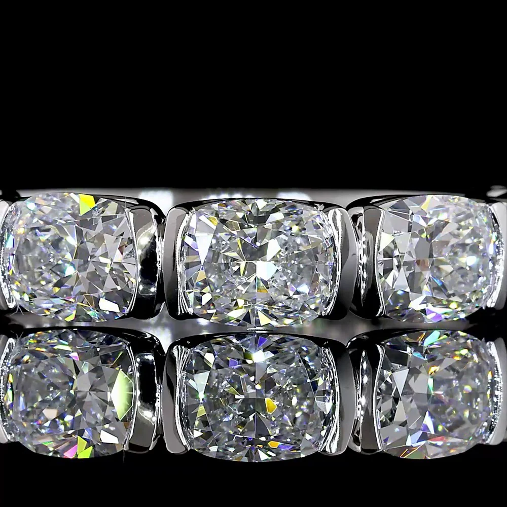 14K White Gold 7-Stone Eternity Band with East-West Half-Bezel Set Cushion Brilliant Lab Diamonds - 2.70 Carat Total Weight - Covaloro Fine Jewelry - Image 2