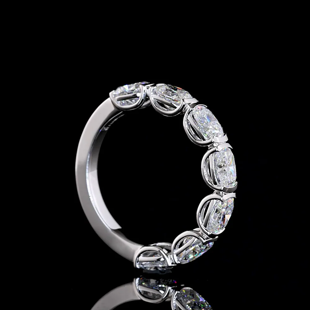 14K White Gold 7-Stone Eternity Band with East-West Half-Bezel Set Cushion Brilliant Lab Diamonds - 2.70 Carat Total Weight - Covaloro Fine Jewelry - Image 3