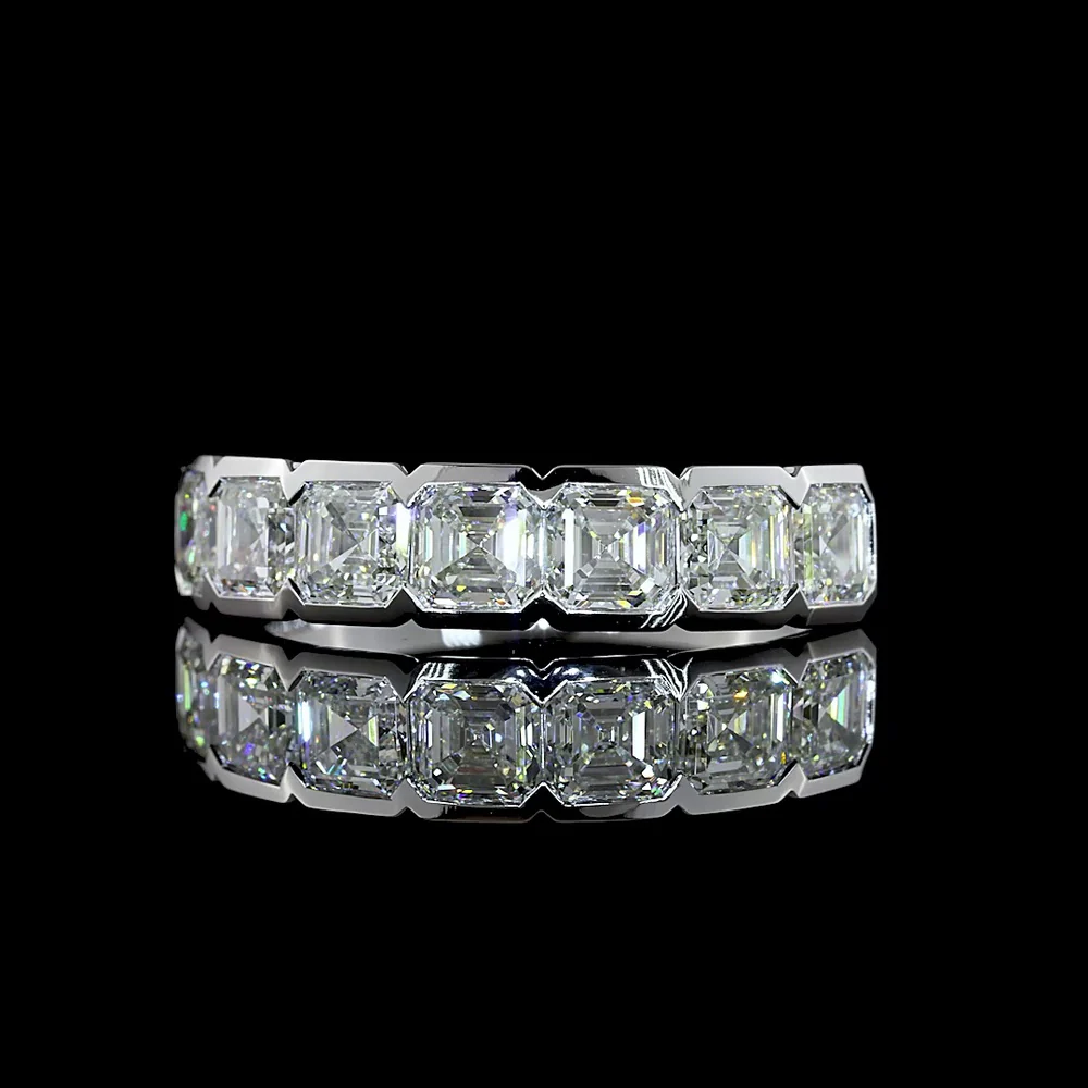 14K White Gold 7-Stone Eternity Band with Half-Bezel Set Asscher Cut Lab Diamonds - 2.13 Carats Total Diamond Weight - Covaloro Fine Jewelry