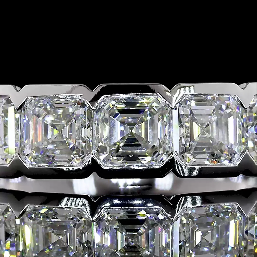 14K White Gold 7-Stone Eternity Band with Half-Bezel Set Asscher Cut Lab Diamonds - 2.13 Carats Total Diamond Weight - Covaloro Fine Jewelry - Image 2