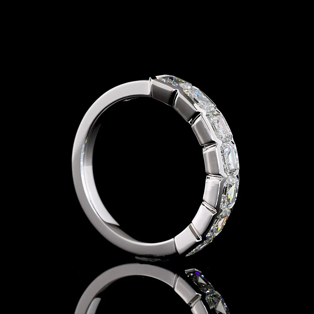 14K White Gold 7-Stone Eternity Band with Half-Bezel Set Asscher Cut Lab Diamonds - 2.13 Carats Total Diamond Weight - Covaloro Fine Jewelry - Image 3