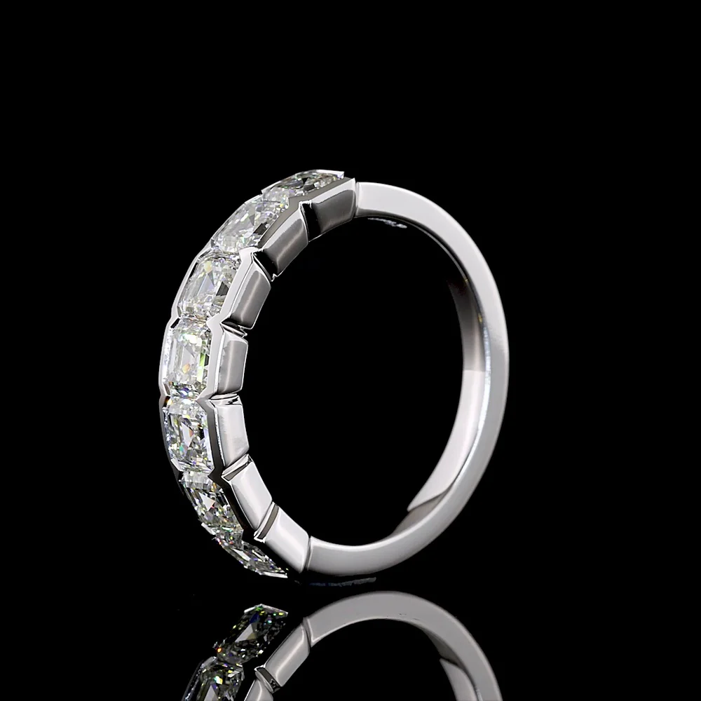 14K White Gold 7-Stone Eternity Band with Half-Bezel Set Asscher Cut Lab Diamonds - 2.13 Carats Total Diamond Weight - Covaloro Fine Jewelry - Image 4