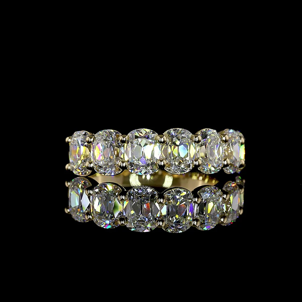 14K White Gold 7-Stone Eternity Band with North-South Antique Cushion Cut Lab Diamonds - 3.15 Carat Total Weight, E-F Color VS1 Clarity - Covaloro Fine Jewelry