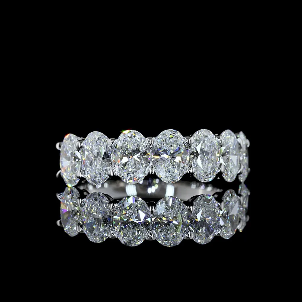 14K White Gold 7-Stone Eternity Band with North-South Prong Set Oval Cut Lab Diamonds - 2.17 Total Carat Weight, E-F Color, VS1 Clarity - Covaloro Fine Jewelry