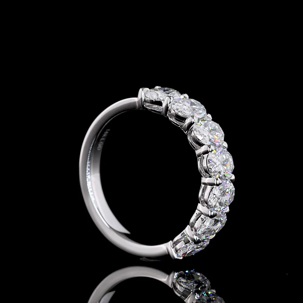 14K White Gold 7-Stone Eternity Band with North-South Prong Set Oval Cut Lab Diamonds - 2.17 Total Carat Weight, E-F Color, VS1 Clarity - Covaloro Fine Jewelry - Image 3