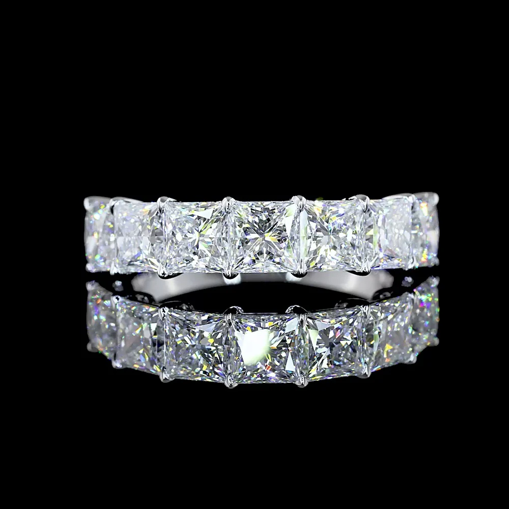 14K White Gold 7-Stone Eternity Band with Princess Cut Lab-Grown Diamonds - 3.15 Carats Total Diamond Weight - Covaloro Fine Jewelry