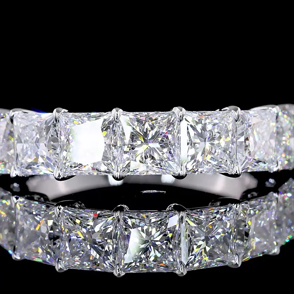 14K White Gold 7-Stone Eternity Band with Princess Cut Lab-Grown Diamonds - 3.15 Carats Total Diamond Weight - Covaloro Fine Jewelry - Image 2