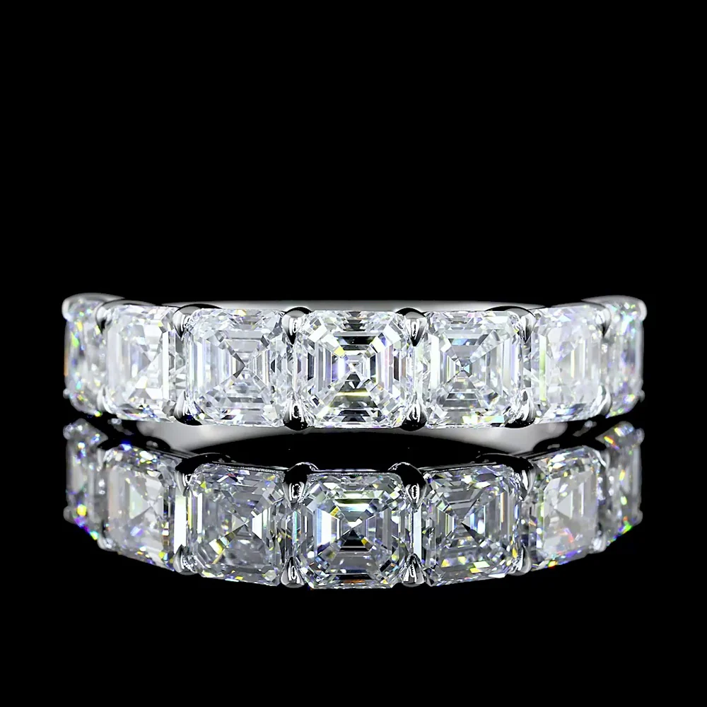 14K White Gold 7-Stone Eternity Band with Prong Set Asscher Cut Lab Diamonds - 3.14 Carats Total Diamond Weight - Covaloro Fine Jewelry