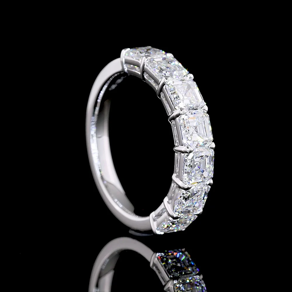14K White Gold 7-Stone Eternity Band with Prong Set Asscher Cut Lab Diamonds - 3.14 Carats Total Diamond Weight - Covaloro Fine Jewelry - Image 3