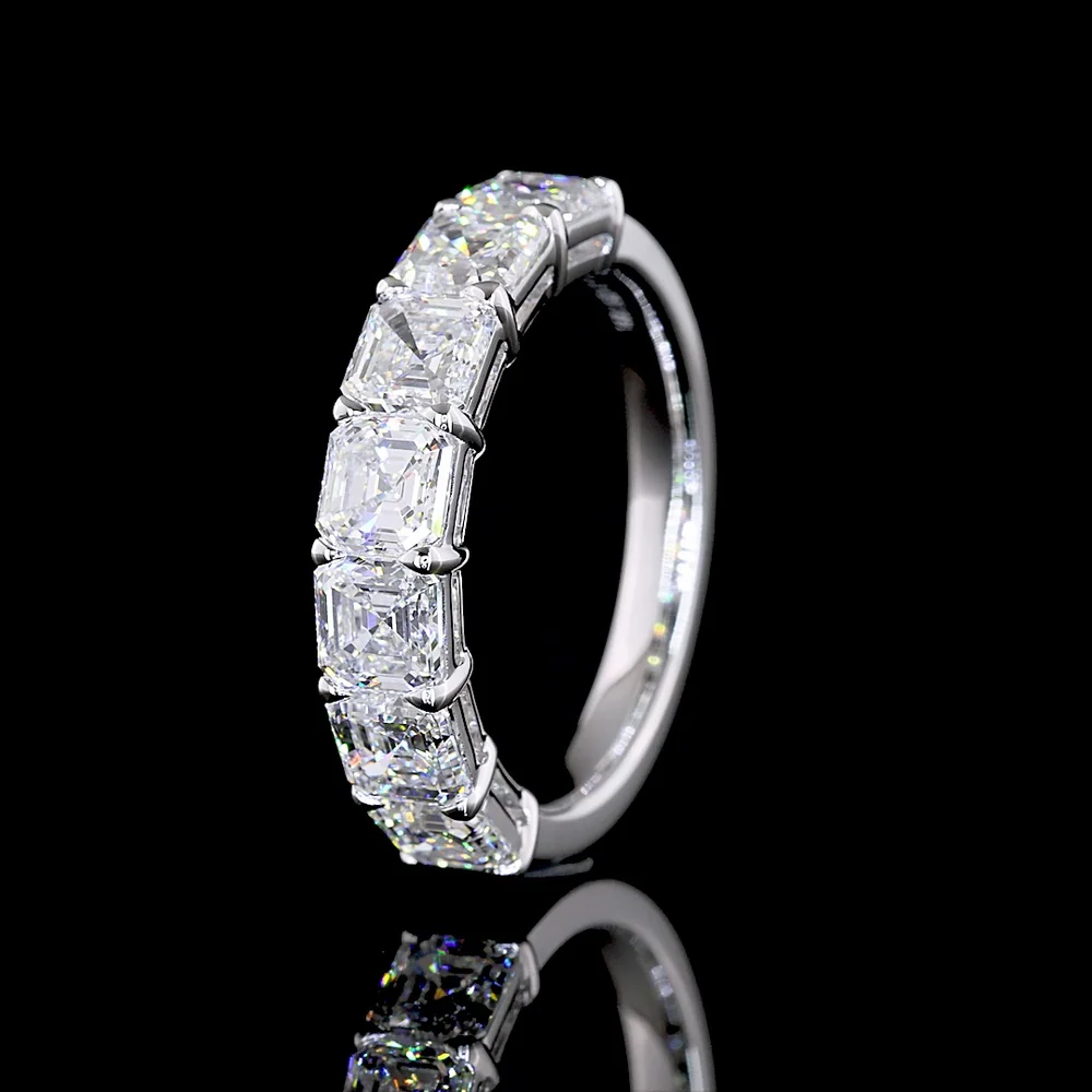 14K White Gold 7-Stone Eternity Band with Prong Set Asscher Cut Lab Diamonds - 3.14 Carats Total Diamond Weight - Covaloro Fine Jewelry - Image 4