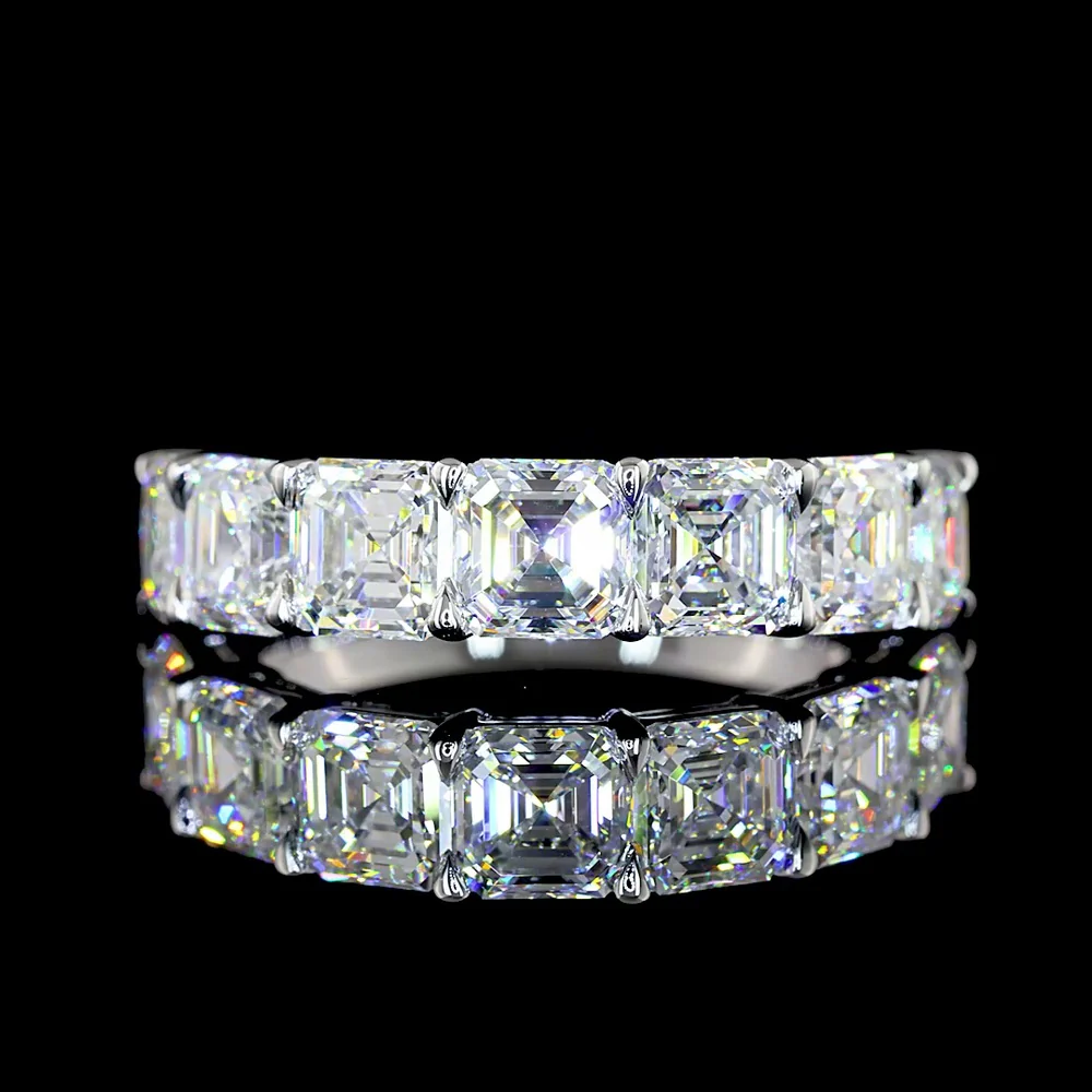 14K White Gold 7-Stone Eternity Band with Prong Set Asscher Cut Lab Diamonds - 3.99 Carats Total Diamond Weight - Covaloro Fine Jewelry
