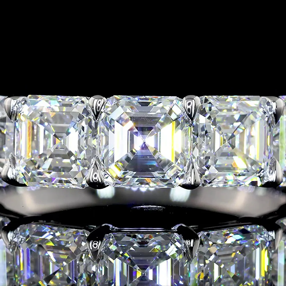 14K White Gold 7-Stone Eternity Band with Prong Set Asscher Cut Lab Diamonds - 3.99 Carats Total Diamond Weight - Covaloro Fine Jewelry - Image 2