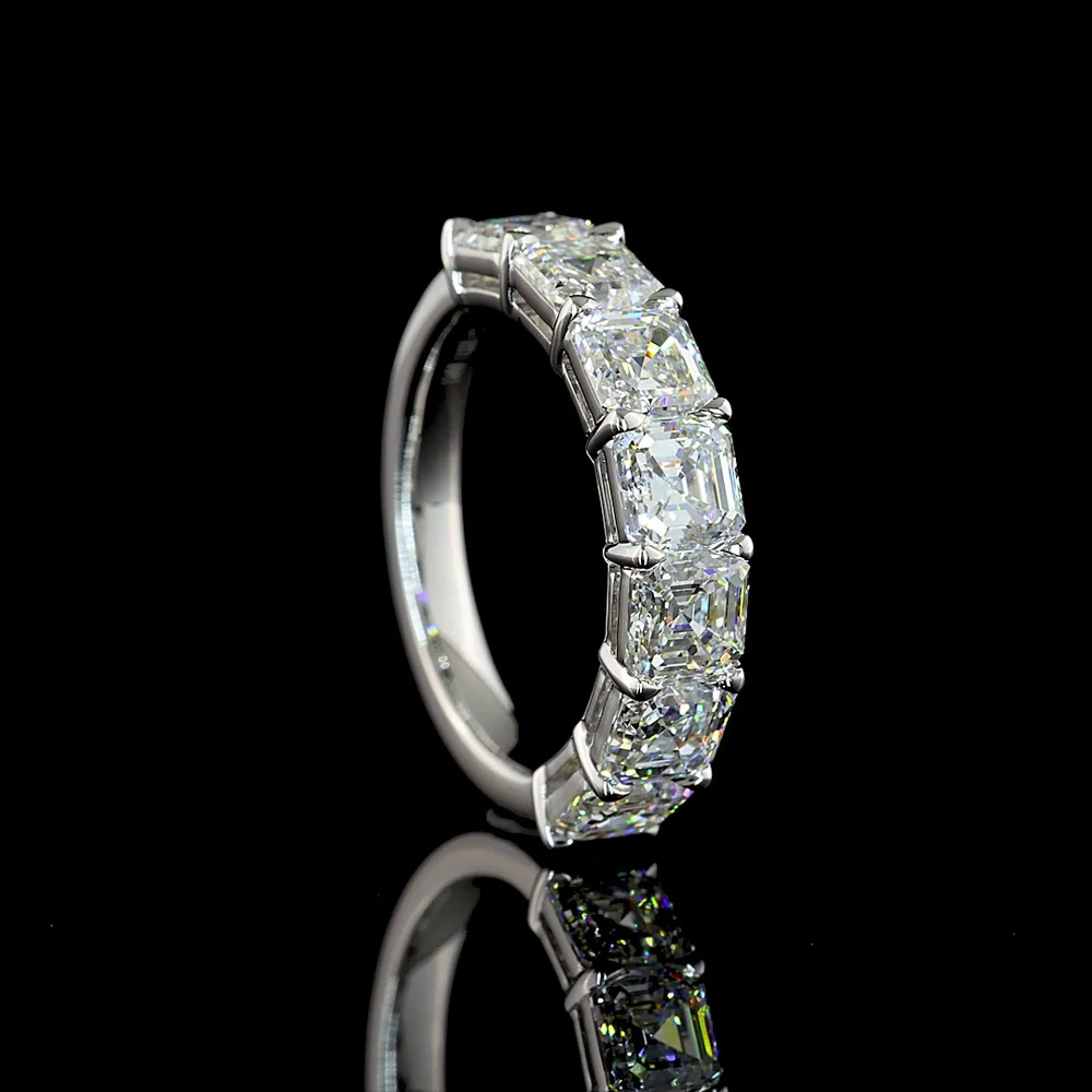 14K White Gold 7-Stone Eternity Band with Prong Set Asscher Cut Lab Diamonds - 3.99 Carats Total Diamond Weight - Covaloro Fine Jewelry - Image 3