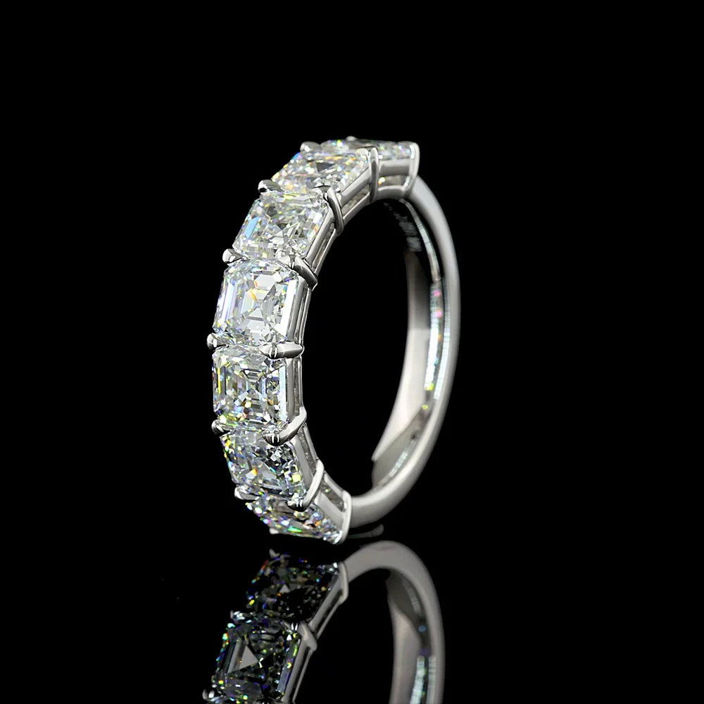 14K White Gold 7-Stone Eternity Band with Prong Set Asscher Cut Lab Diamonds - 3.99 Carats Total Diamond Weight - Covaloro Fine Jewelry - Image 4