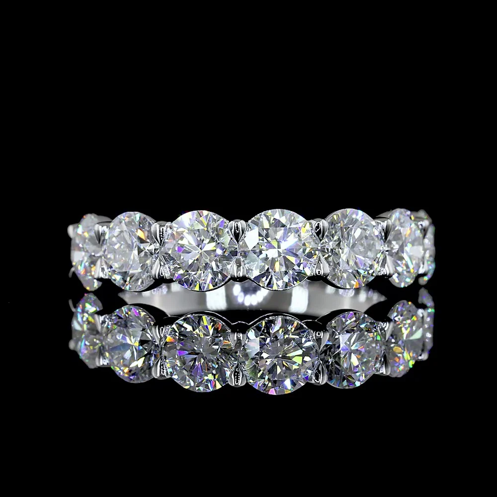 14K White Gold 7-Stone Eternity Band with Round Brilliant Cut Lab Diamonds - 3.04 Carats Total Diamond Weight - Covaloro Fine Jewelry