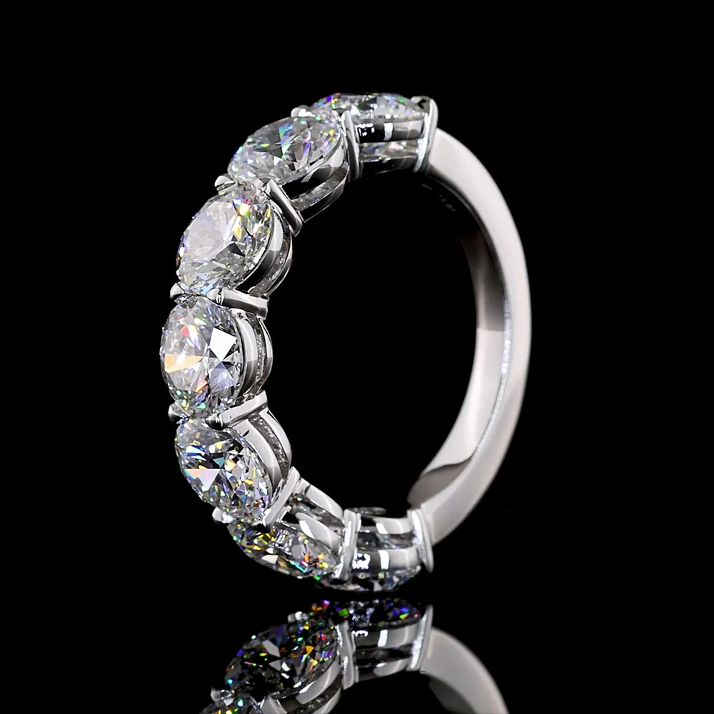 14K White Gold 7-Stone Eternity Band with Round Brilliant Cut Lab Diamonds - 5.03 Carat Total Weight, E-F Color VS Clarity - Covaloro Fine Jewelry - Image 4