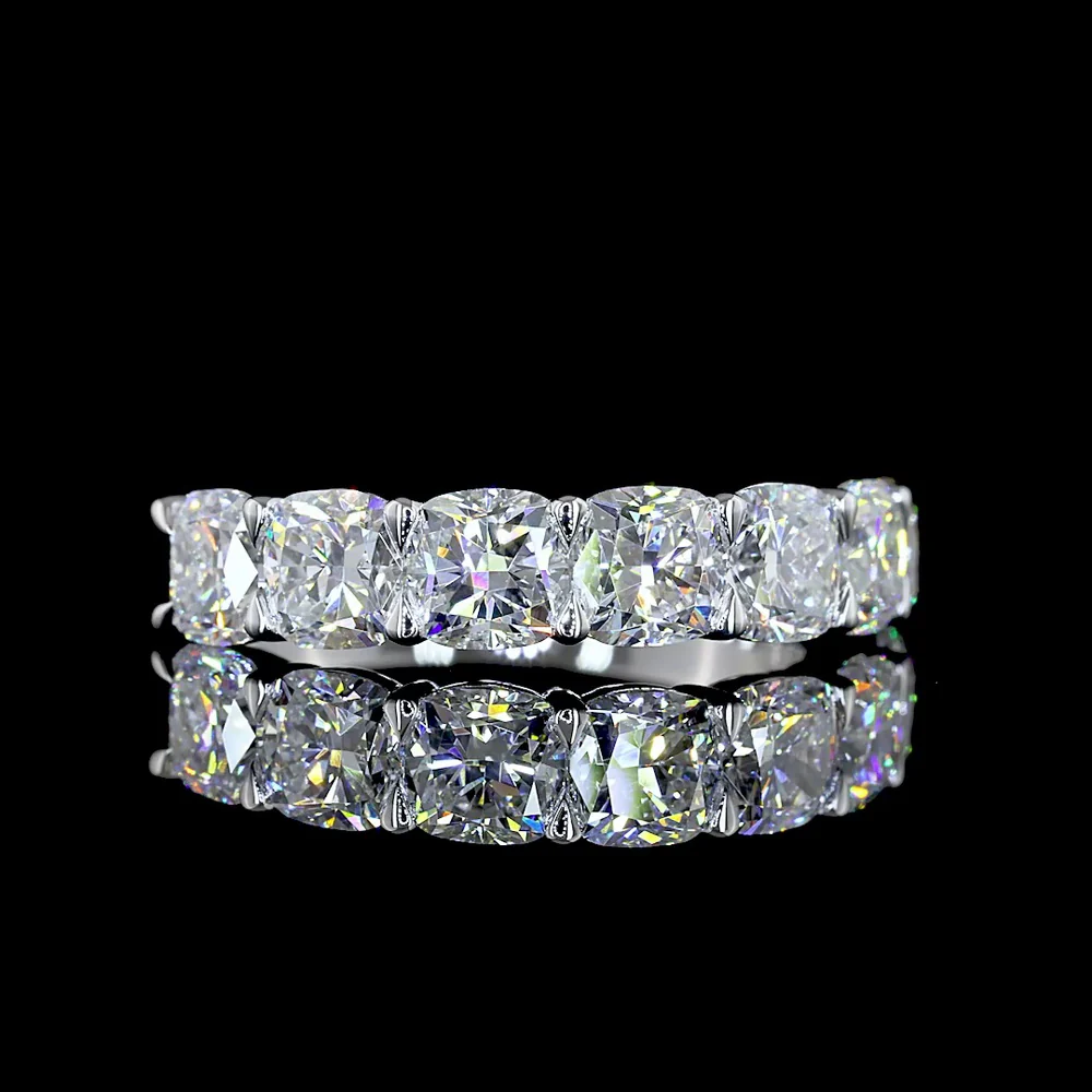 14K White Gold 7-Stone Eternity Band with Square Cushion Brilliant Lab Diamonds - 3.21 Carat Total Diamond Weight - Covaloro Fine Jewelry