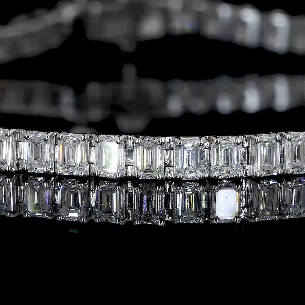 14K White Gold 7" Tennis Bracelet with 47 Prong-Set Emerald Cut Lab Diamonds - 5.47 Carat Total Weight, E-F Color VS2 Clarity - Covaloro Fine Jewelry - Image 2
