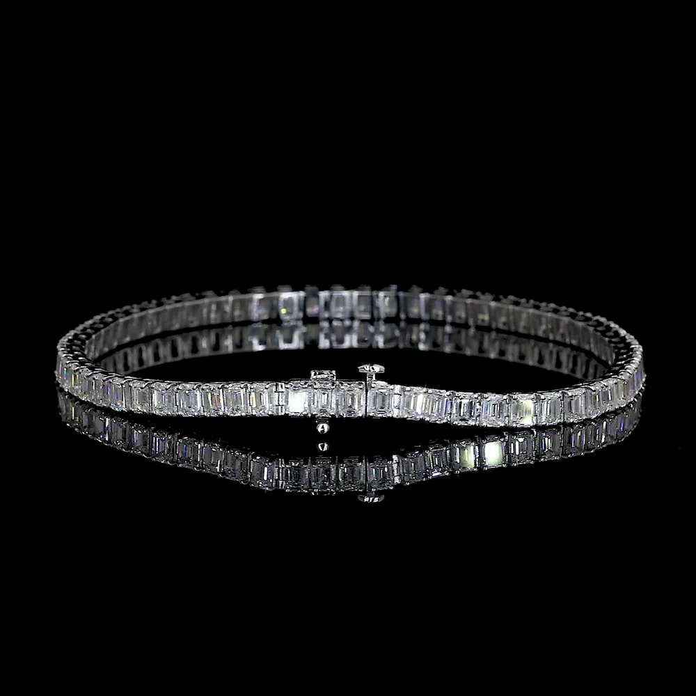 14K White Gold 7" Tennis Bracelet with 47 Prong-Set Emerald Cut Lab Diamonds - 5.47 Carat Total Weight, E-F Color VS2 Clarity - Covaloro Fine Jewelry - Image 3