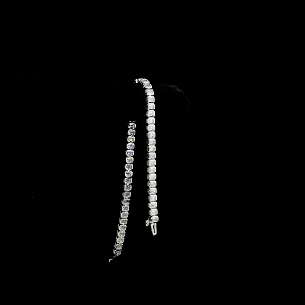 14K White Gold 7" Tennis Bracelet with Bezel Set Emerald Cut Lab Diamonds - 5.13 Carats Total Diamond Weight - Covaloro Fine Jewelry - Image 3