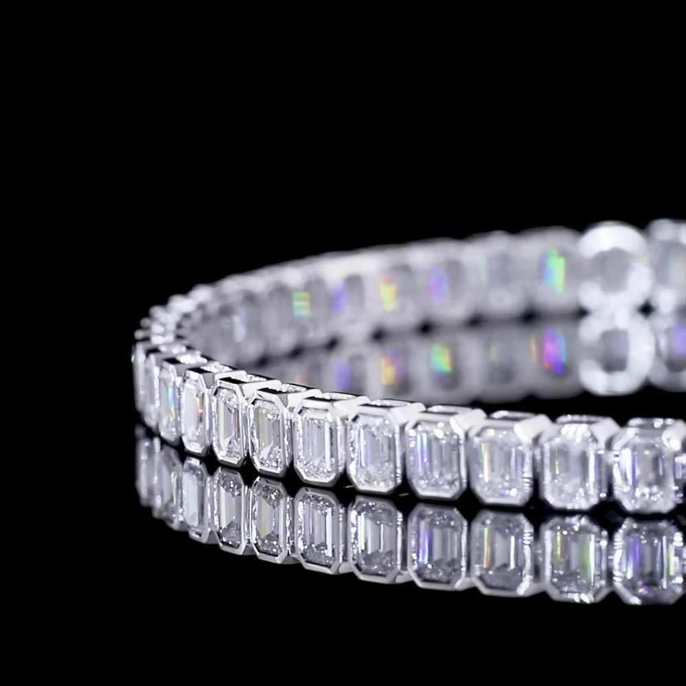 14K White Gold 7" Tennis Bracelet with Bezel Set Emerald Cut Lab Diamonds - 5.77 Carat Total Diamond Weight - Covaloro Fine Jewelry - Image 2