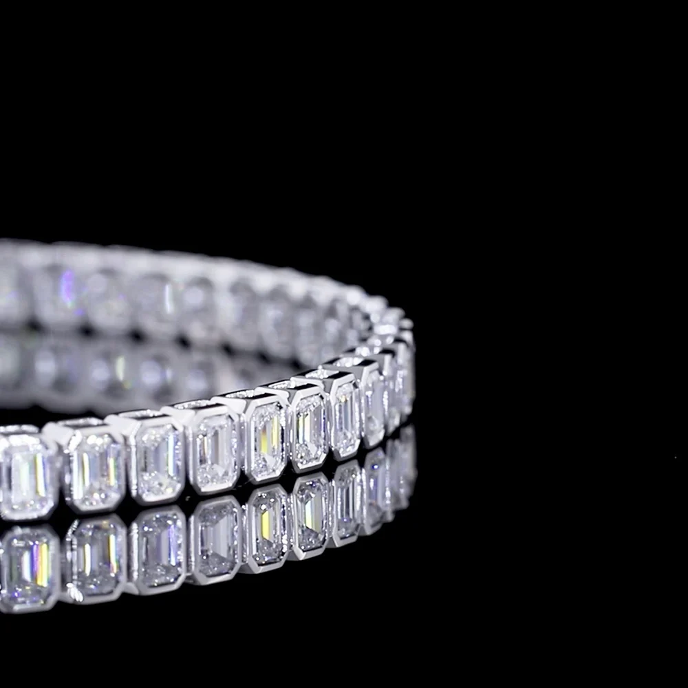 14K White Gold 7" Tennis Bracelet with Bezel Set Emerald Cut Lab Diamonds - 5.77 Carat Total Diamond Weight - Covaloro Fine Jewelry - Image 3