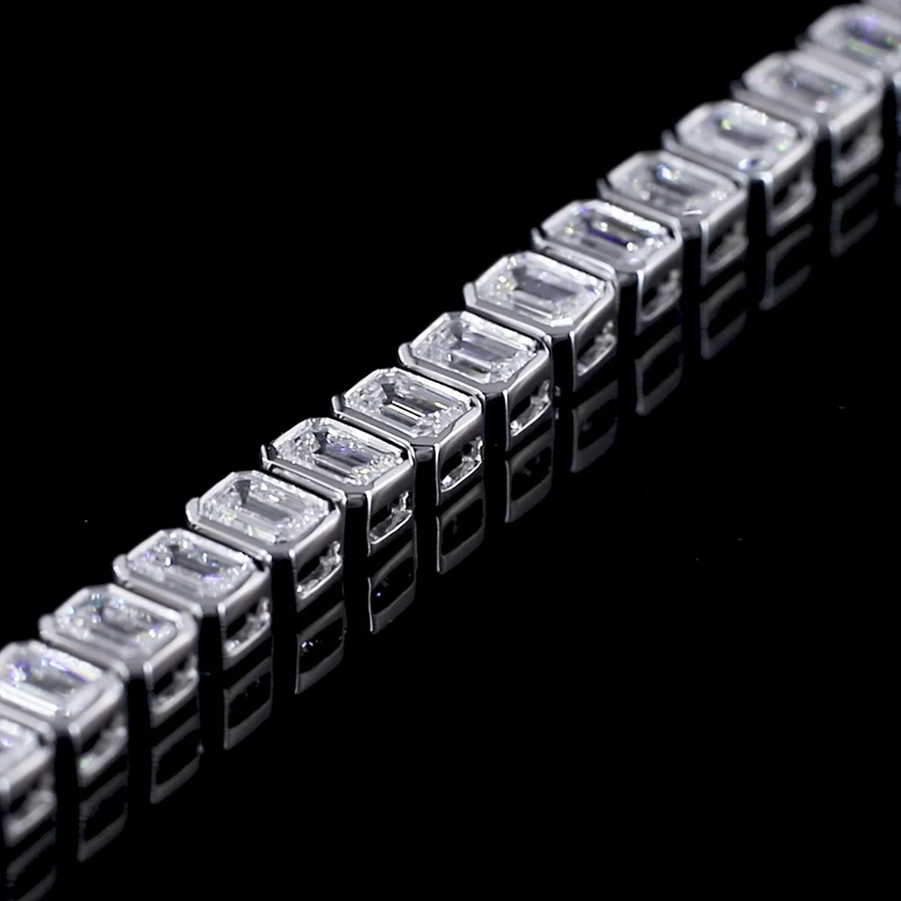 14K White Gold 7" Tennis Bracelet with Bezel Set Emerald Cut Lab Diamonds - 5.77 Carat Total Diamond Weight - Covaloro Fine Jewelry - Image 4